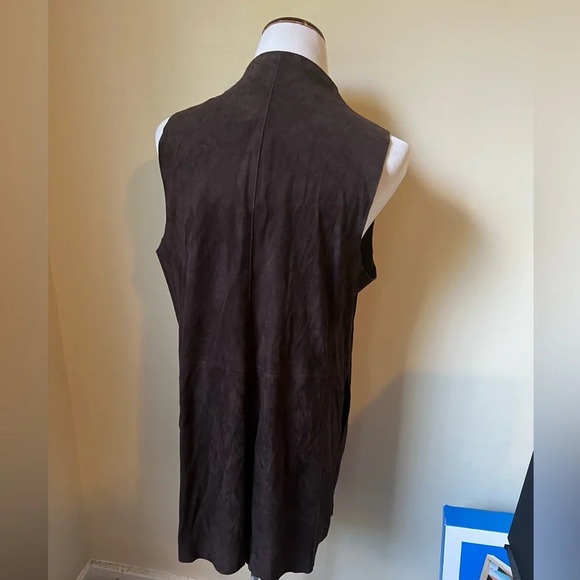 Eileen Fisher Chocolate Goat Leather Suede Vest, size medium - Picture 3 of 6
